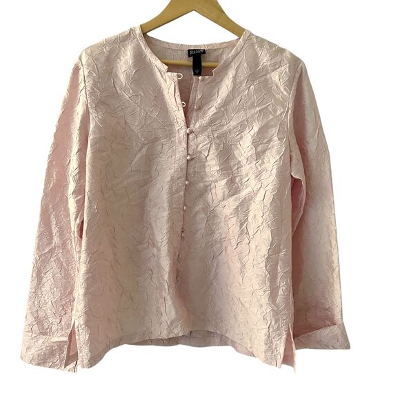 Eileen Fisher Pale Pastel Pink Crushed Silk Button Up Dapioni Blouse NWT Size M - Picture 1 of 8